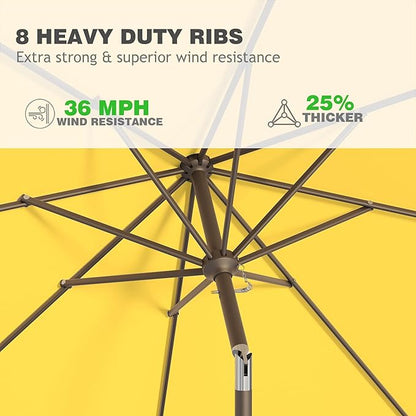 9 FT Patio Umbrella for Outdoor, Outdoor Umbrella with Push Button Tilt and Crank, Outdoor Patio Umbrellas with 8 Sturdy Ribs for Market, Garden, Deck, Backyard, Pool (Yellow)