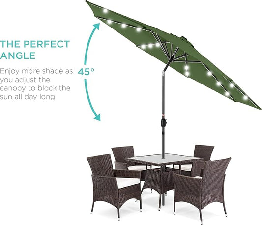 Best Choice Products 10ft Solar Polyester LED Lighted Patio Umbrella w/Tilt Adjustment and UV-Resistant Fabric - Fern