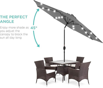 Best Choice Products 10ft Solar Polyester LED Lighted Patio Umbrella w/Tilt Adjustment and UV-Resistant Fabric - Gray