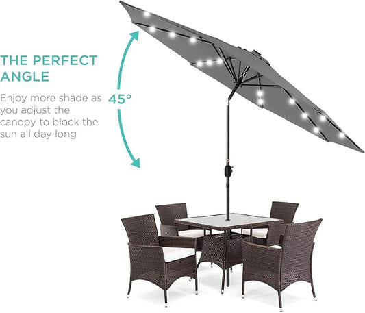 Best Choice Products 10ft Solar Polyester LED Lighted Patio Umbrella w/Tilt Adjustment and UV-Resistant Fabric - Gray