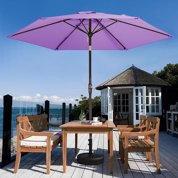 JEAREY 7.5FT Patio Umbrella Market Table Umbrella with 6 Sturdy Ribs, Push Button Tilt/Crank Outdoor Umbrella for Garden, Deck, Backyard, Pool and Porch,Taro Purple