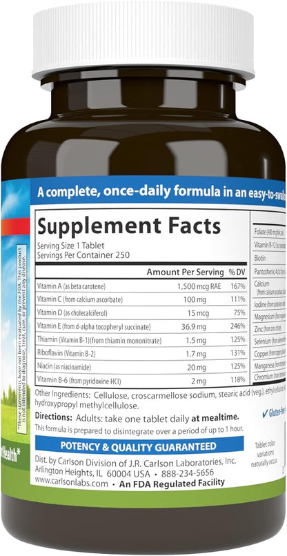 Carlson - Mini-Multi, Small Multivitamin Tablets, Vitamins & Minerals, Immune Support & Heart Health, Optimal Wellness, Mini Multivitamins, Multivitamin Mini Tabs, Easy to Swallow, 250 Mini Tablets