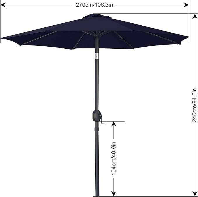 ABCCANOPY 9FT Outdoor Patio Umbrella, 8 Ribs Table Umbrella w/Crank for Easy Set Up, Suitable for Garden, Lawn, Deck & Backyard (Navy Blue)