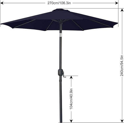 ABCCANOPY 9FT Outdoor Patio Umbrella, 8 Ribs Table Umbrella w/Crank for Easy Set Up, Suitable for Garden, Lawn, Deck & Backyard (Navy Blue)