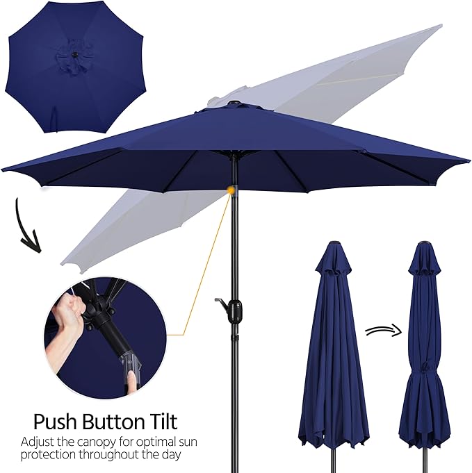 Yaheetech Patio Umbrella, 10FT Outdoor Table Market Umbrella with Push Button Tilt and Crank, Yard Umbrella with 8 Sturdy Ribs for Garden, Deck, Backyard, Pool