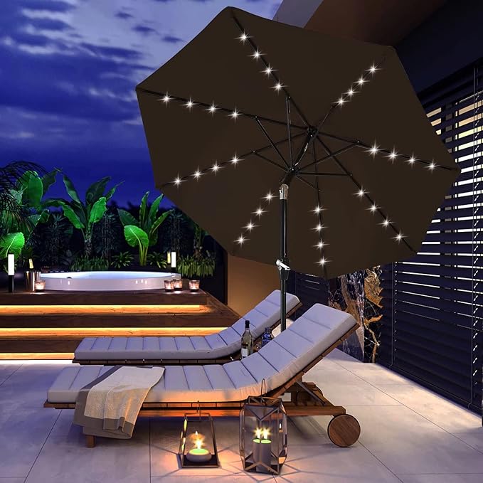 ABCCANOPY Durable Solar Led Patio Umbrellas with 32LED Lights 9FT (Brown)