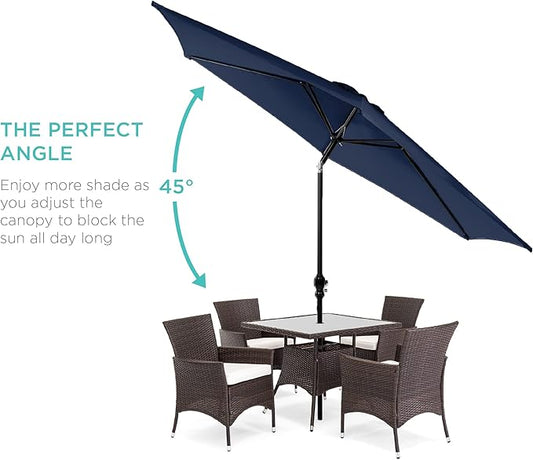 Best Choice Products 10ft Outdoor Steel Polyester Market Patio Umbrella w/Crank, Easy Push Button, Tilt, Table Compatible - Navy Blue