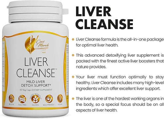 Coco March Liver Cleanse - Mild Tonic Liver Support Digestive Health Made with Real Plant Nutrients - Free of Gluten, Soy, Dairy - Vegan, Keto Friendly, 60 Capsules