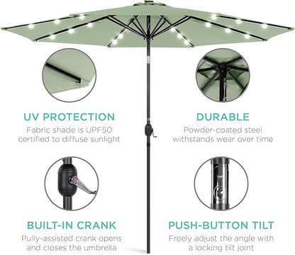 Best Choice Products 10ft Solar Polyester LED Lighted Patio Umbrella w/Tilt Adjustment and UV-Resistant Fabric - Sage Green