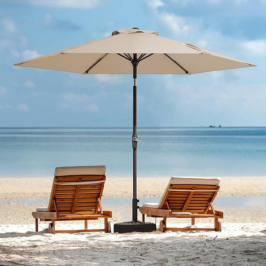 JEAREY 7.5FT Patio Umbrellas Outdoor Umbrella Table Market Umbrella with 6 Ribs,Tilt Button for Pool Deck Backyard Garden,Beige