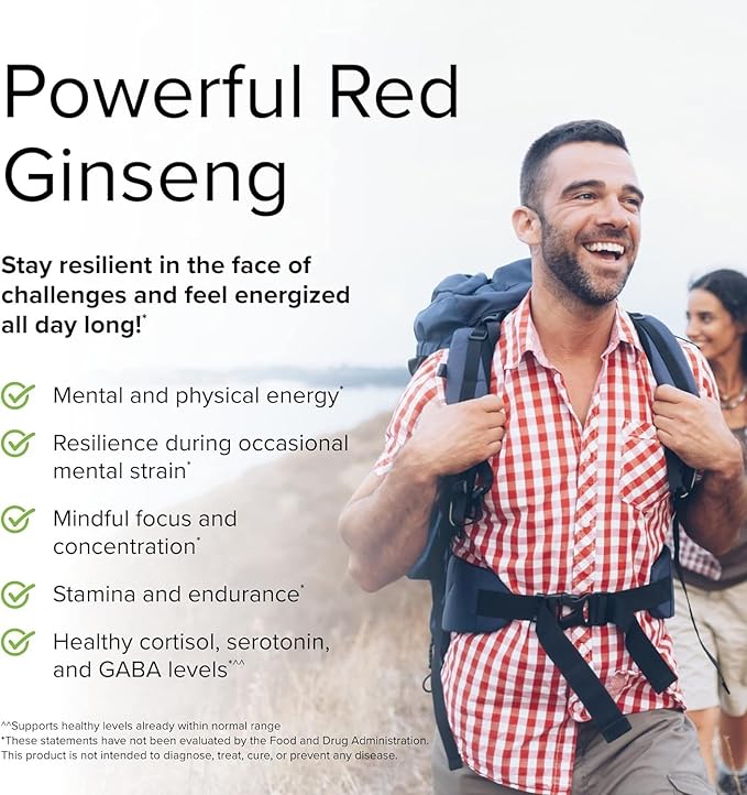 Terry Naturally HRG80 Red Ginseng Energy - Supplement to Support Healthy Energy & Focus - Herbal Supplement with Korean Red Ginseng Root Powder - Vegan Tablets to Aid Healthy Endurance - 30 Capsules