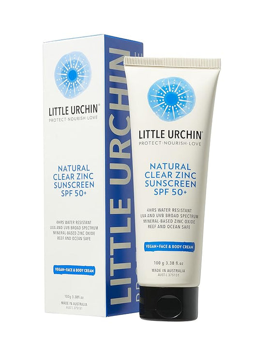 Natural Sunscreen SPF 50+, Clear Zinc, Broad Spectrum UVA/UVB, Water-Resistant, Reef Safe, Vegan, 3.38 fl oz, 100g
