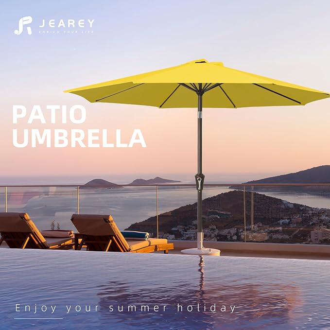 JEAREY 10FT Outdoor Patio Umbrella Outdoor Table Umbrella with Push Button Tilt and Crank, Market Umbrella 8 Sturdy Ribs UV Protection Waterproof for Pool, Garden (Yellow)