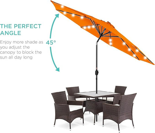 Best Choice Products 10ft Solar Polyester LED Lighted Patio Umbrella w/Tilt Adjustment and UV-Resistant Fabric - Orange