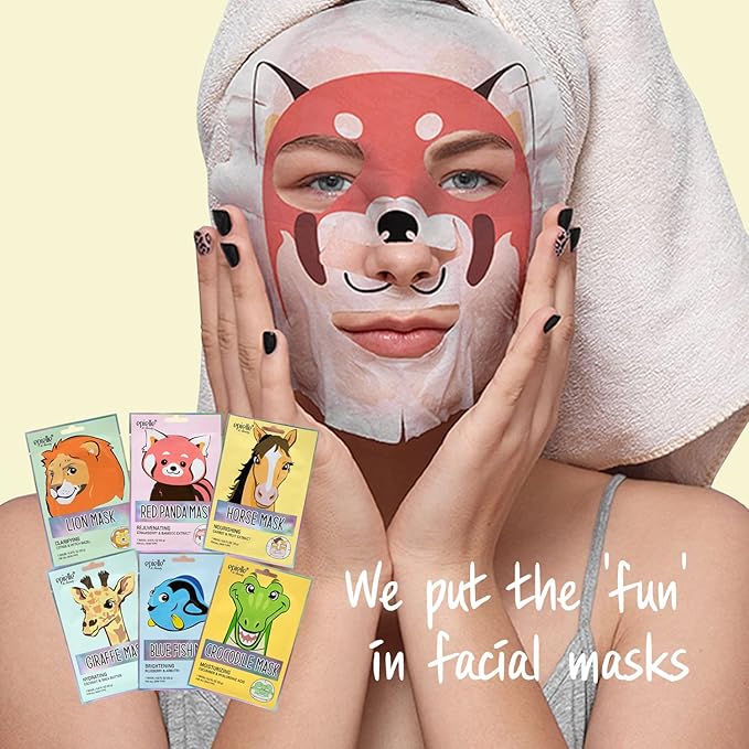 Epielle Character Sheet Masks 12 Pack, Animal Spa Mask, Korean Beauty Mask For All Skin Types, Kids Face Mask, Birthday Party Gift, Girls Night, Spa Day, Spa Night, Spa Gifts for Women