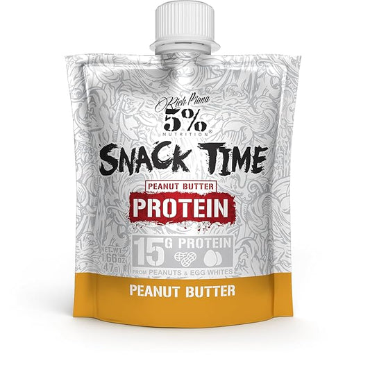 Rich Piana 5% Nutrition Snack Time | Squeezable Protein Shots | High Protein Snack Pouches | Convenient, Real Food Protein from Peanuts & Egg Whites | 10-Count (Peanut Butter)