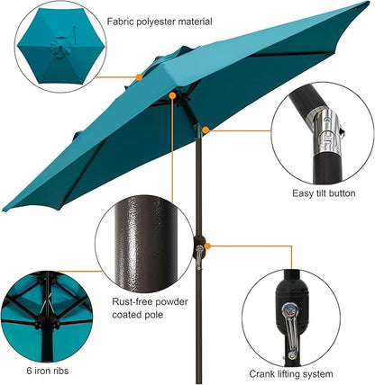 Blissun 7.5 ft Patio Umbrella, Yard Umbrella, Outdoor Market Umbrella with Push Button Tilt Crank (Cerulean)