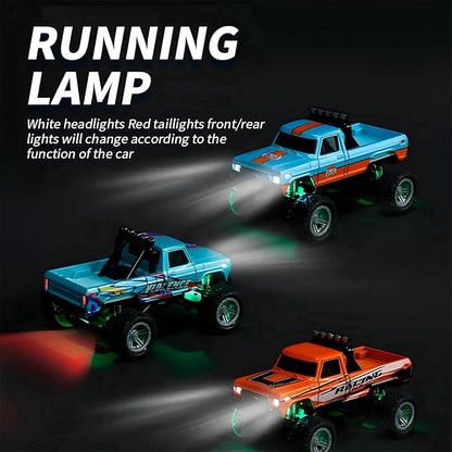 Mini RC Car, 1/64 Scale Mini Remote Control Monster Truck with Trailer, 2.4Ghz & APP Remote Control, Rechargeable Alloy Shell Mini RC Cars with Lights, Speed/Steering Adjustable (Green)