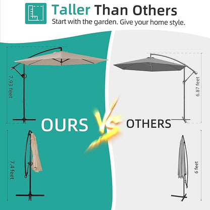 Shintenchi Patio Offset Umbrella with Easy Tilt Adjustment, Crank and Cross Base, Outdoor Cantilever Hanging Umbrella, Sunshade Canopy, Khaki