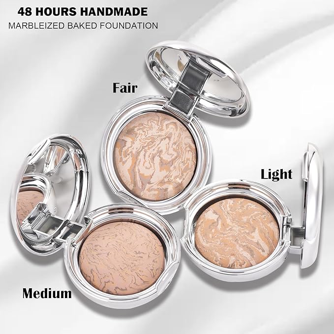Marbleized Baked Foundation Makeup, Balance and Brighten Color MEDIUM, 0.) 32 Oz