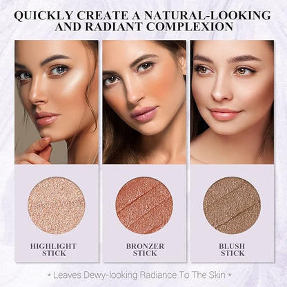4Pcs Cream Blush Contour Highlighter Bronzer Moisturizer Stick