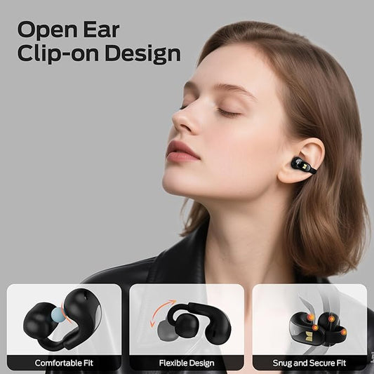 Monster Open Ear AC228 Wireless Headphones, Clip-On Earbuds, Adaptive Comfort, Immersive Audio, Bluetooth 6.0 Open Ear Earphones with ENC Clear Call, 30H Playtime, IPX5 Water Resistant, Black
