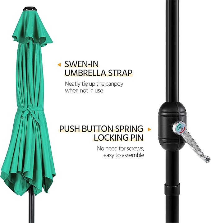 Yaheetech Patio Umbrella, 9FT Outdoor Table Market Umbrella with Push Button Tilt and Crank, Yard Sun Shade with Sturdy Ribs for Garden, Deck, Backyard, Pool, Turquoise