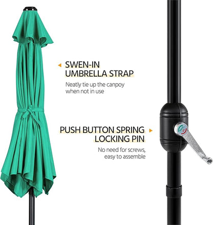 Yaheetech Patio Umbrella, 9FT Outdoor Table Market Umbrella with Push Button Tilt and Crank, Yard Sun Shade with Sturdy Ribs for Garden, Deck, Backyard, Pool, Turquoise
