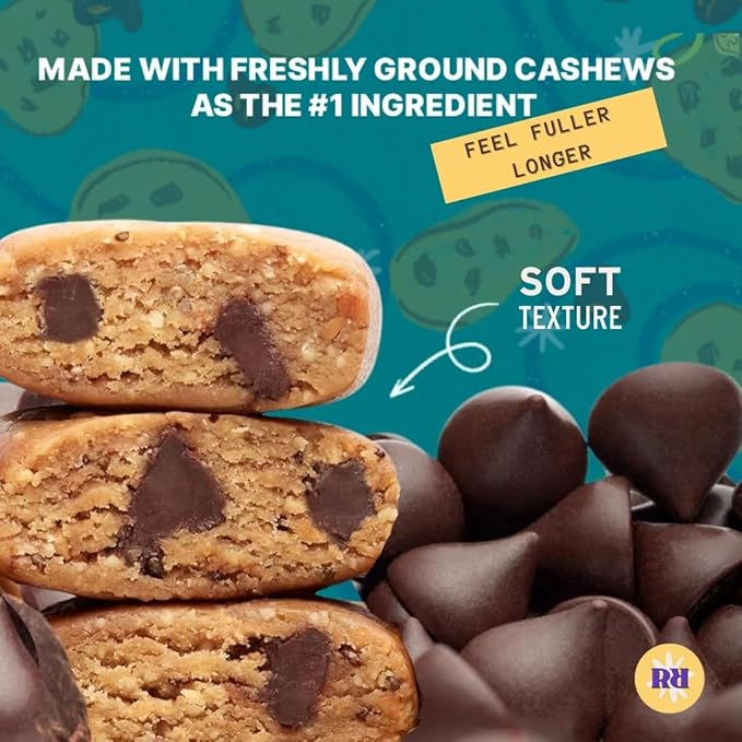 Raw Rev Vegan Protein Bars- Chocolate Chip Cookie Dough, 12 bars, Non-GMO, Plastic-Neutral, Nothing Artificial, Glo Formula, Gluten-Free, Keto-Friendly, Paleo, Kosher, No Sugar Alcohols, No Stevia.