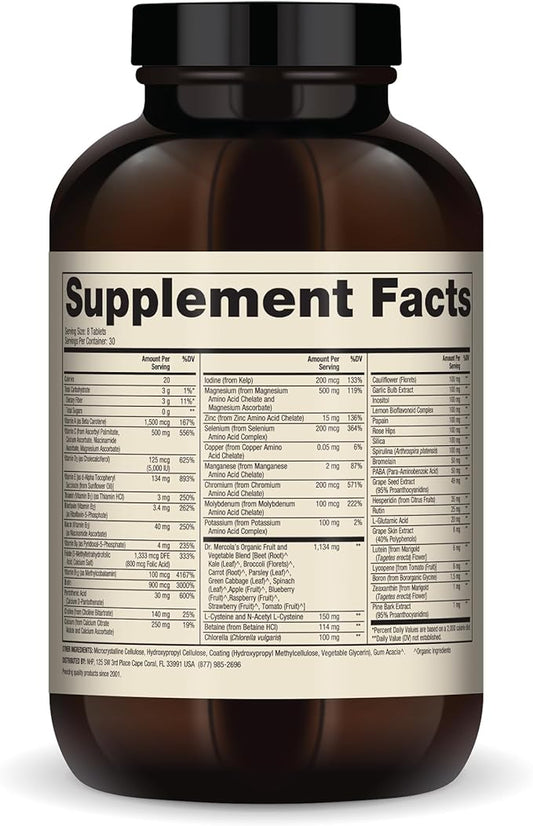 Dr. Mercola Whole-Food Complex with Added Multivitamin Plus Vital Minerals, 30 Servings (240 Tablets), Dietary Supplement, Supports Overall Health