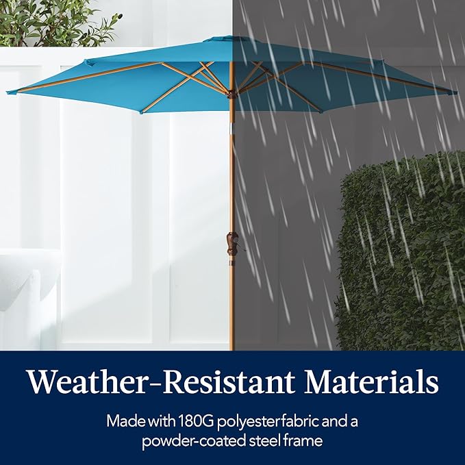 Best Choice Products 10ft Market Umbrella, Outdoor Sun Shade for Backyard, Deck, Poolside, Table w/Woodgrain Pattern, Easy Tilt & Crank - Sky Blue