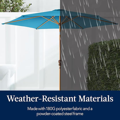 Best Choice Products 10ft Market Umbrella, Outdoor Sun Shade for Backyard, Deck, Poolside, Table w/Woodgrain Pattern, Easy Tilt & Crank - Sky Blue