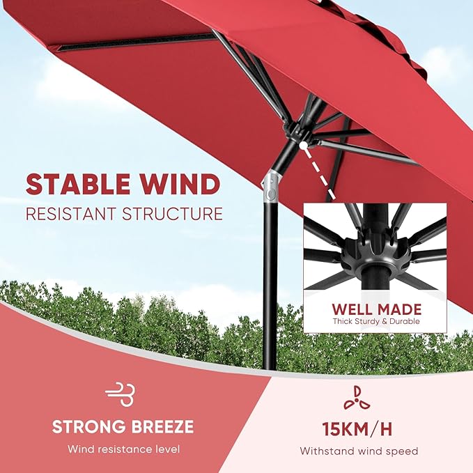 Tempera Patio Market Outdoor Table Umbrella with Push Button Tilt and Crank,Large Sun Umbrella with Sturdy Pole&Fade resistant canopy,Easy to set