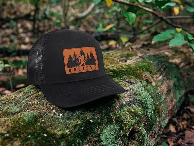 Mesh Bigfoot Hat Leather Cap for Men- Great Snapback Closure Sasquatch Hat for Hunting & Hiking