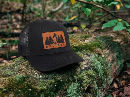 Mesh Bigfoot Hat Leather Cap for Men- Great Snapback Closure Sasquatch Hat for Hunting & Hiking