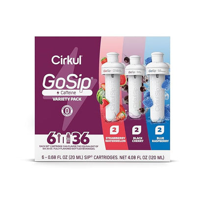 Cirkul GoSip Flavor Cartridge Variety Pack with Caffeine, 6-Pack (2 Blue Raspberry, 2 Black Cherry, 2 Strawberry Watermelon)
