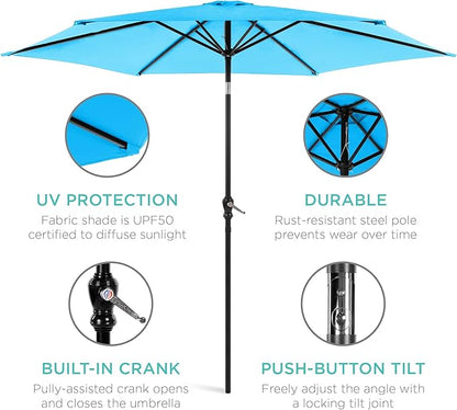 Best Choice Products 10ft Outdoor Steel Polyester Market Patio Umbrella w/Crank, Easy Push Button, Tilt, Table Compatible - Sky Blue
