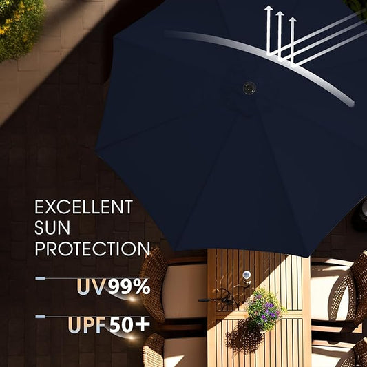 wikiwiki 7.5 FT Patio Umbrellas Outdoor Table Market Umbrella with Push Button Tilt/Crank, 6 Sturdy Ribs, Fade Resistant Waterproof POLYESTER DTY Canopy for Garden, Lawn, Backyard & Pool, Navy Blue