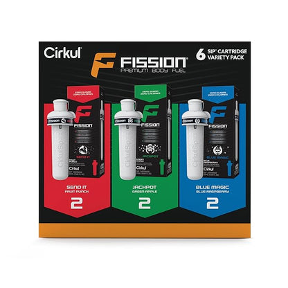 Cirkul Fission Energy Flavor Cartridge Variety Pack with Caffeine, 6-Pack (2 Send It, 2 Jackpot, 2 Blue Magic)