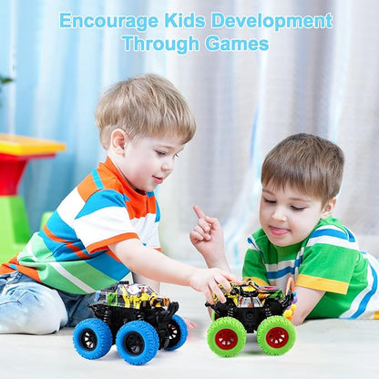 M SANMERSEN Monster Truck Toys for Ages 2-4, Friction Cars for Toddlers 1-3 Push and Go 360° Rotating Stunt Car for 2+ Year Old Boys Girls Gifts (2 Pack - Blue and Green)
