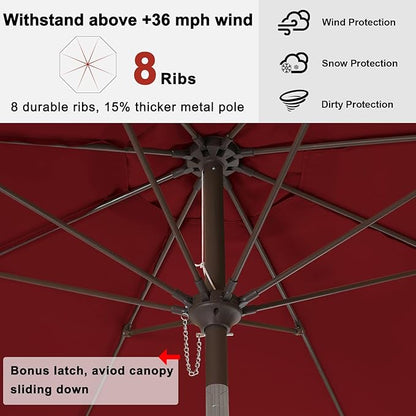 ABCCANOPY 10FT Patio Umbrella, Outdoor Waterproof Table Umbrella with Push Button Tilt and Crank, 8 Ribs UV Protection Pool Umbrella for Garden, Lawn, Deck & Backyard (Burgundy)
