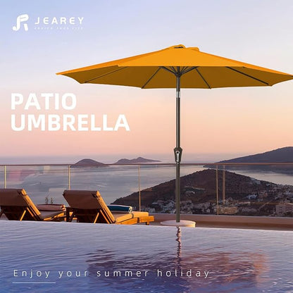 JEAREY 10FT Outdoor Patio Umbrella Outdoor Table Umbrella with Push Button Tilt and Crank, Market Umbrella 8 Sturdy Ribs UV Protection Waterproof for Pool, Garden (Light Orange)