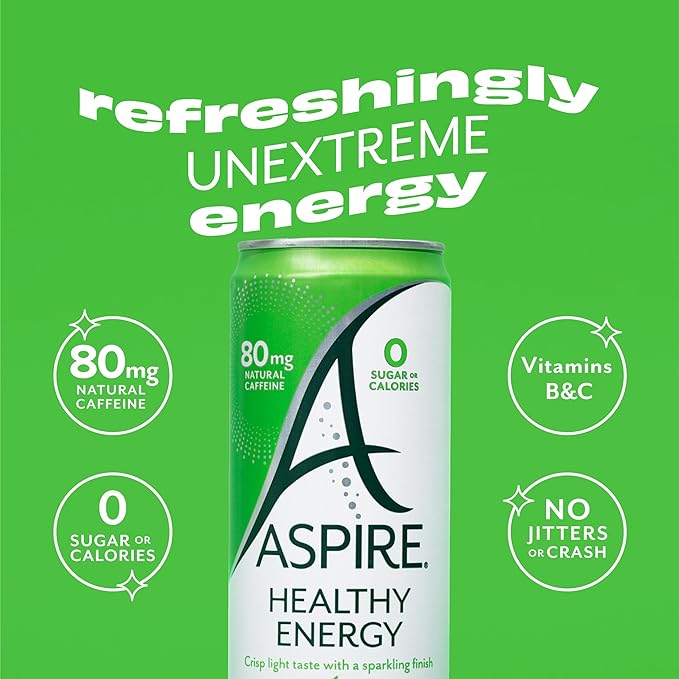 Aspire Strawberry Watermelon Healthy Energy Drinks 12 Pack - Zero Sugar, Low Caffeine, Keto Friendly -Sparkling Natural Beverages for a Refreshing Boost