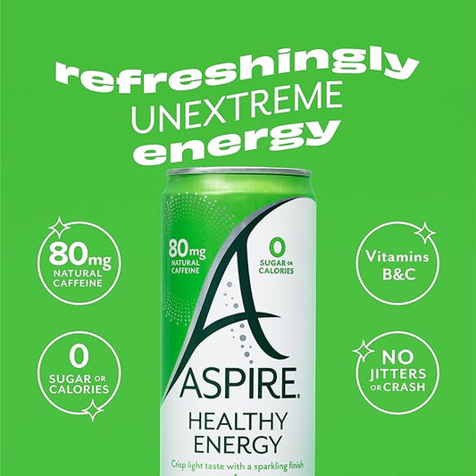 Aspire Strawberry Watermelon Healthy Energy Drinks 12 Pack - Zero Sugar, Low Caffeine, Keto Friendly -Sparkling Natural Beverages for a Refreshing Boost