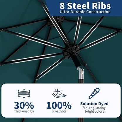 9Ft Patio Umbrella - 8 Sturdy Ribs Outdoor Table Umbrella with Crank Lift & Push Button Tilt - Market Umbrella for Pool, Deck, Yard, Garden - Turquoise