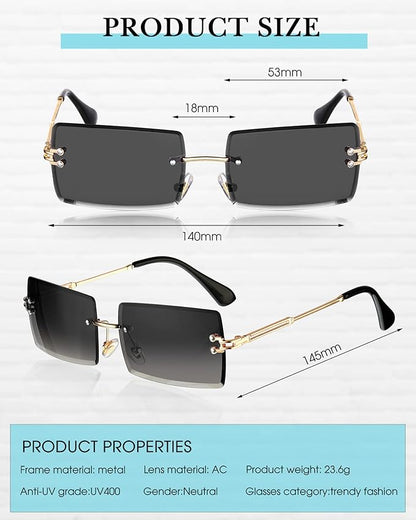 Frienda 4 Pairs Rimless Rectangle Sunglasses Frameless Square Glasses Vintage Transparent Eyewear for Women Men