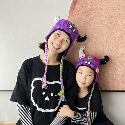 Girls Knitted Hat Women Kids Funny Monster Handmade Knitted Winter Beanie Hat with Ear Flap…