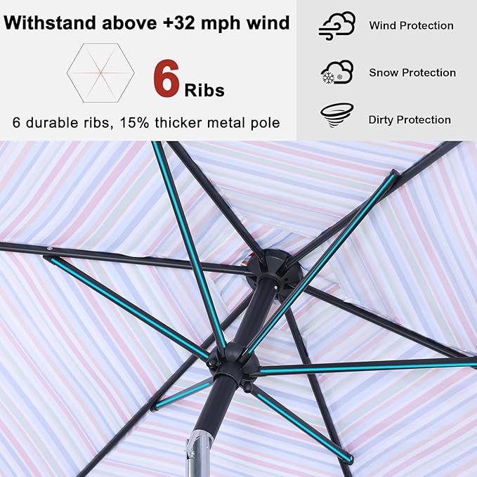 ABCCANOPY 7.5FT Outdoor Patio Umbrella, UV Protection Table Umbrella w/Crank for Easy Set Up, Suitable for Garden, Lawn, Deck & Backyard (Red Green Stripe)