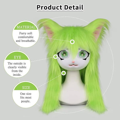 JUNBOON Furry Animal Headgear Beast Full Head Mask Headwear Doll Cosplay Costume Halloween Fursuit