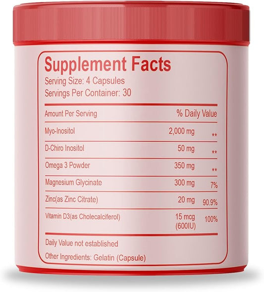 Inositol Multivitamin Capsules, 2000mg Myo-Inositol & 50mg D-Chiro Inositol 40:1 Blend, Inositol Supplement with Omega 3 for Women (120 Capsules)